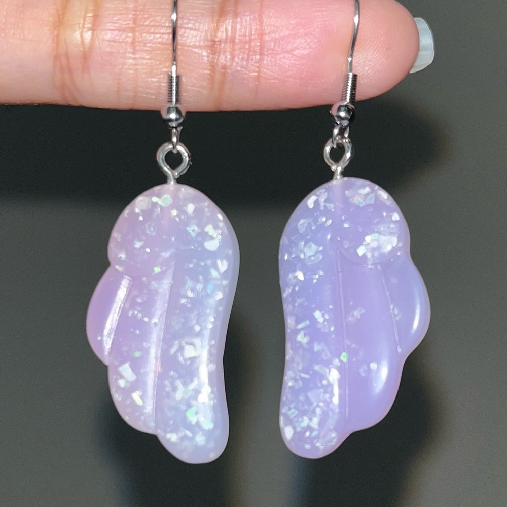 Purple Glittery Wing Earrings